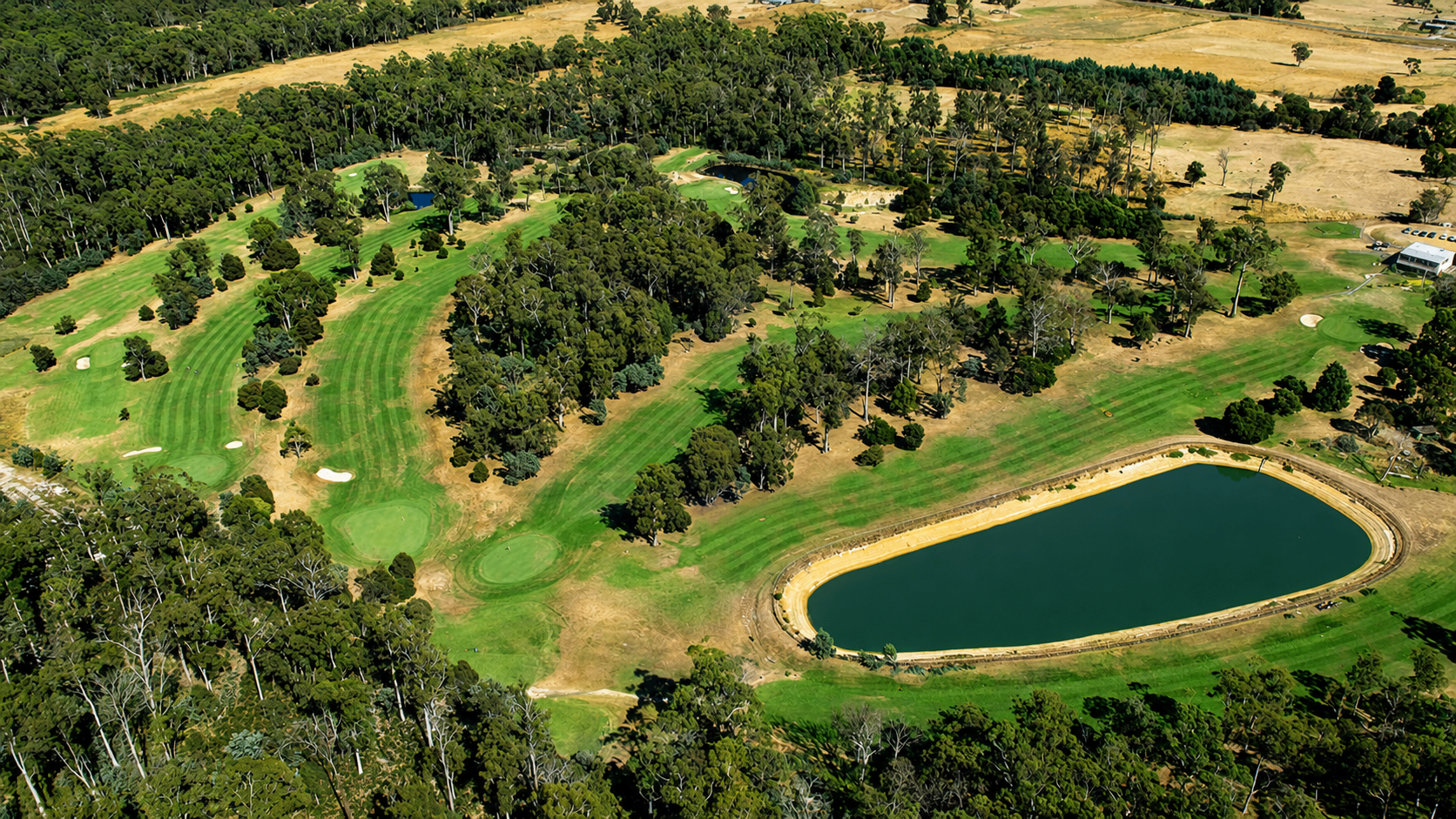 Aerial view of Exeter Golf Club's nine-hole course