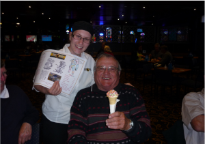 Mike Butt with his after dinner treat, after eating ALL of his kiddies meal at The Top Of Town Burnie.