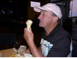 Big bad Allen eating poor little Mike,s ice cream!